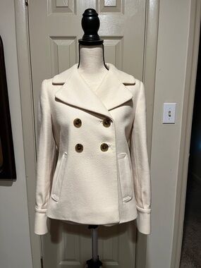 Banana Republic Cream Double-Breasted Peacoat with Gold Buttons